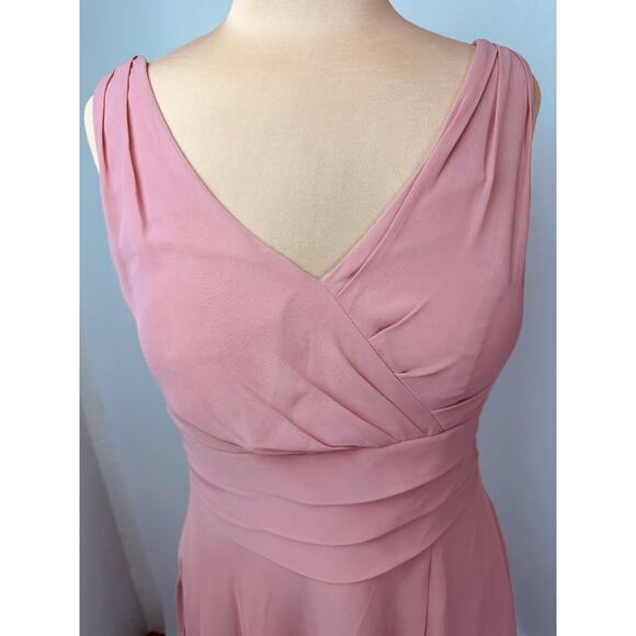 Azazie Size 10 A10 Dusty Rose Bianca A-Line Pleated Chiffon Gown Bridesmaid - Picture 3 of 14